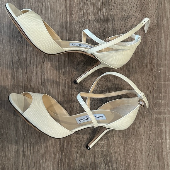 JIMMY CHOO EMSY 85MM CHEVRON EMBOSSED PATENT SANDAL HEELS  Size 37/7 - Picture 5 of 9